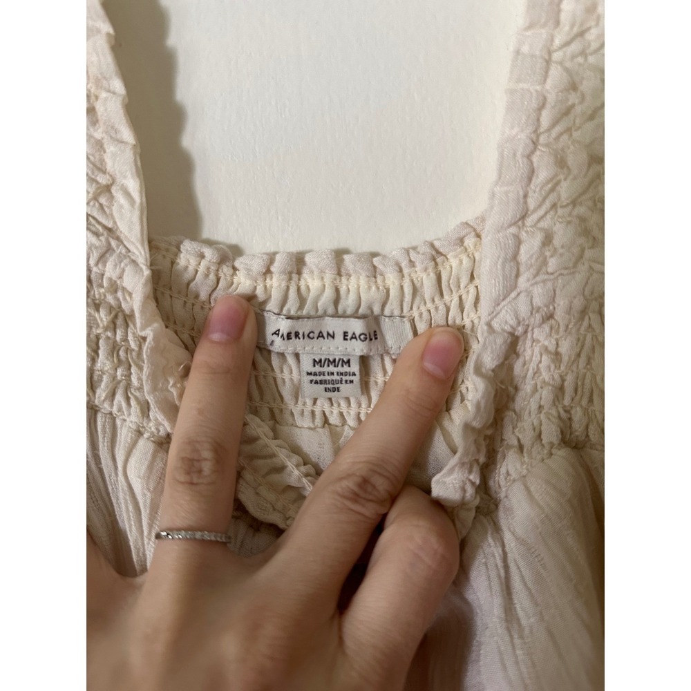 American Eagle Cream Smocked Tiered Mini Dress Medium gauze Ivory Boho Summer - Picture 4 of 7